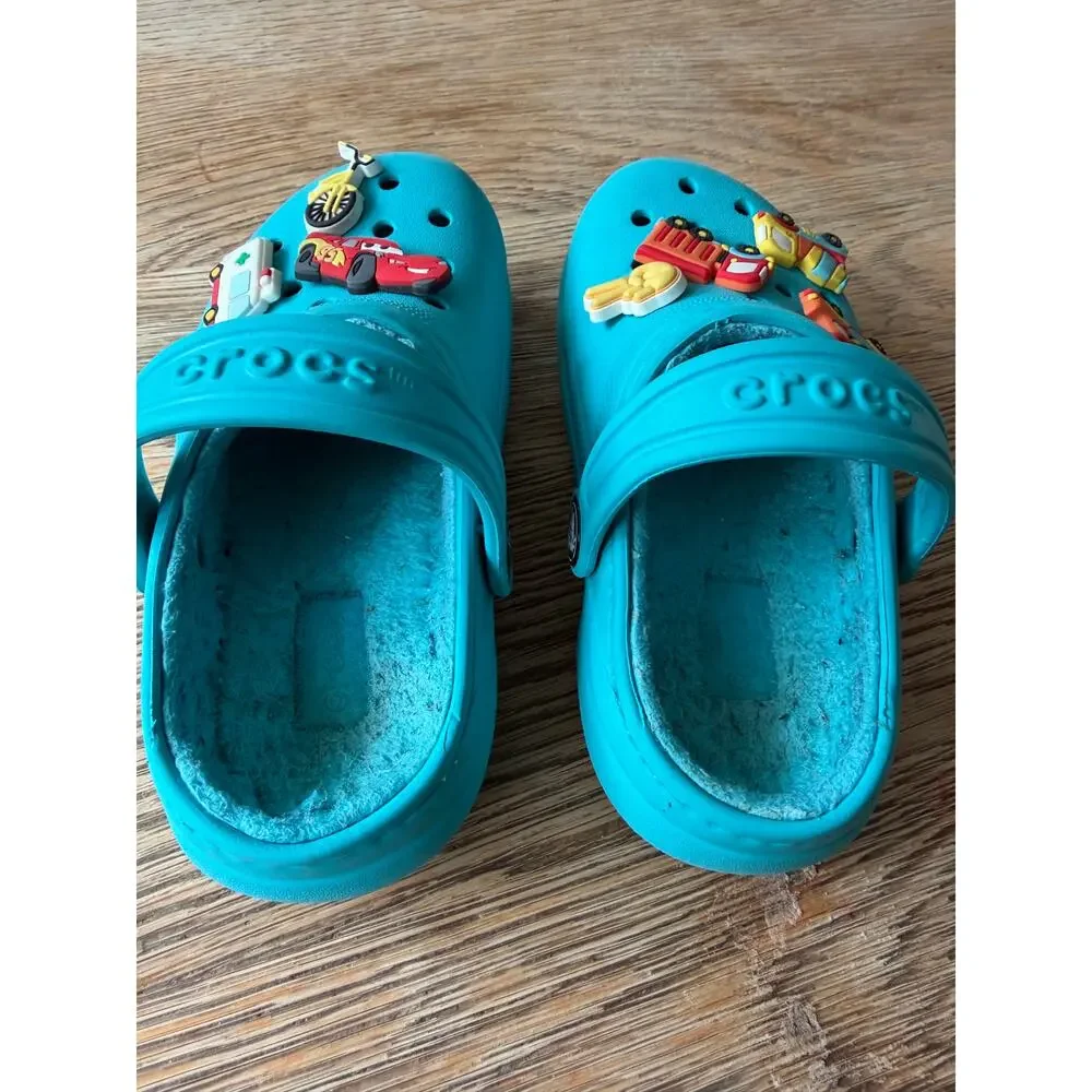 Crocs Classic Lined Clog Toddler C10 Teal Jibbitz Trucks Cars